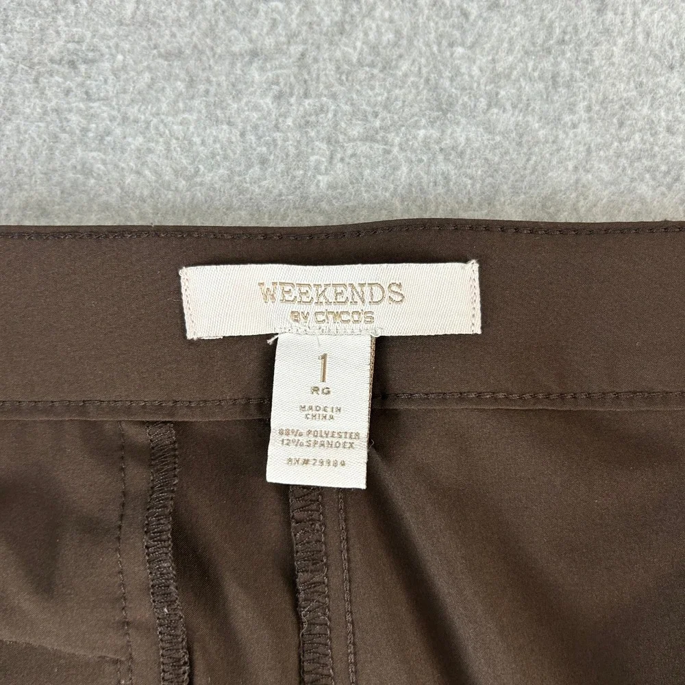 Weekends by Chico's Pants Brown Straight Leg Stretch Trousers Womens Size 1 (8)